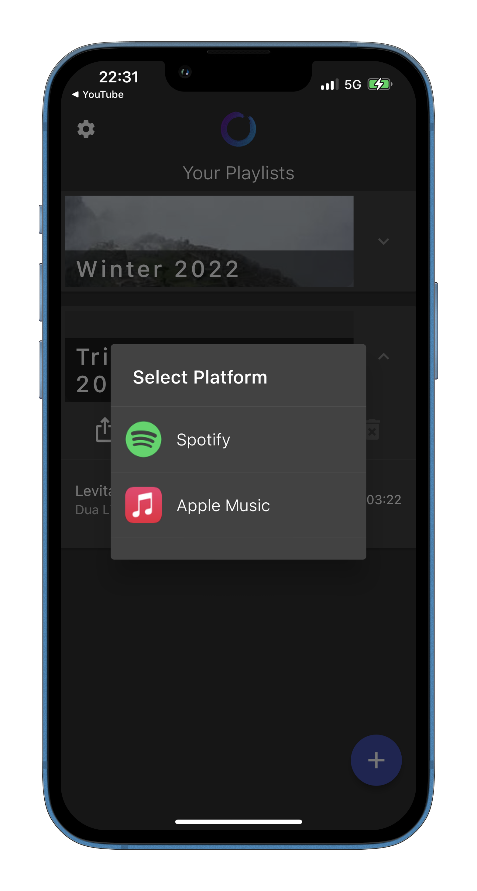 Screenshot of exporting a playlist to a streaming platform